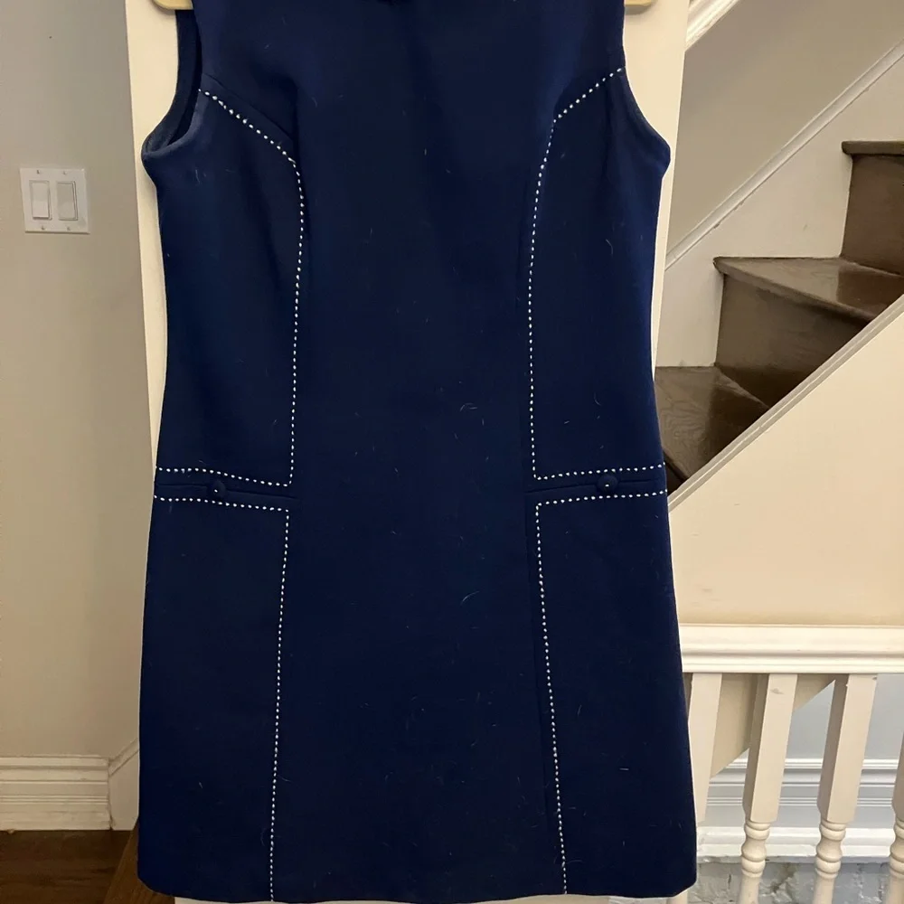 Vintage Navy Dress With White Stitching - Picture 4 of 6